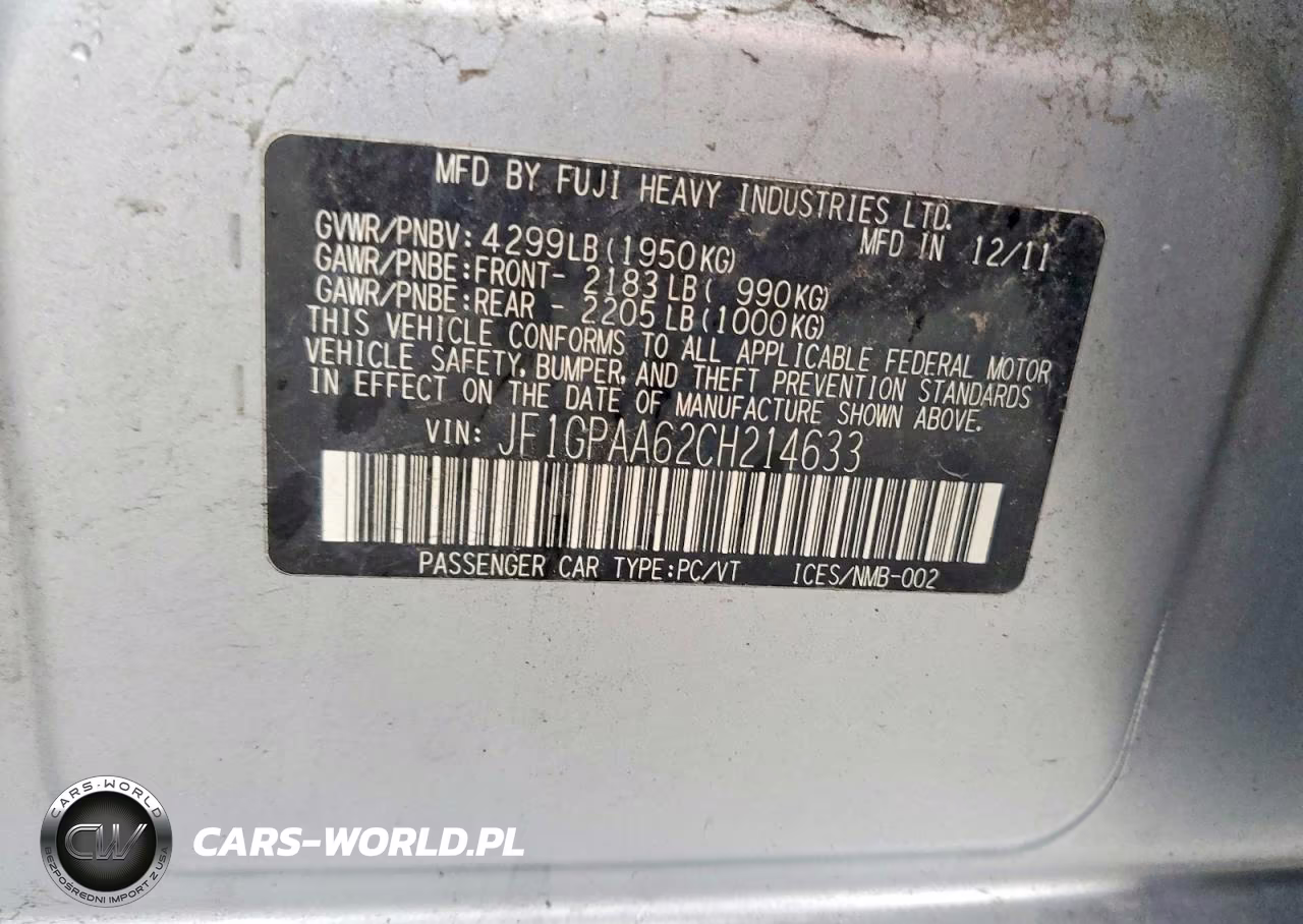 2012 Subaru Impreza VIN:JF1GPAA62CH214633 - 12