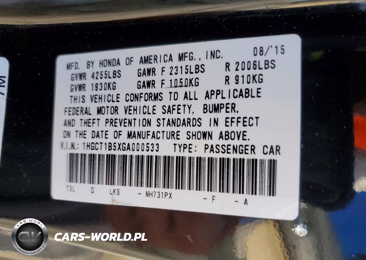 2016 Honda Accord Ex VIN:1HGCT1B5XGA000533 - 12