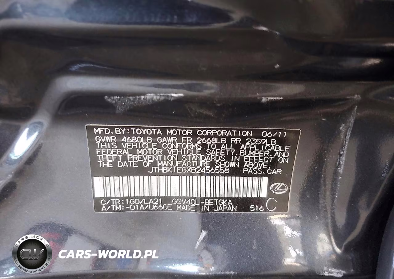 2011 Lexus Es 350 VIN:JTHBK1EGXB2456558 - 12
