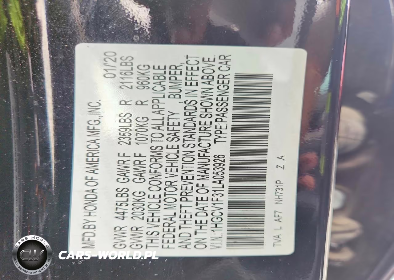 2020 Honda Accord Sport VIN:1HGCV1F31LA053926 - 12