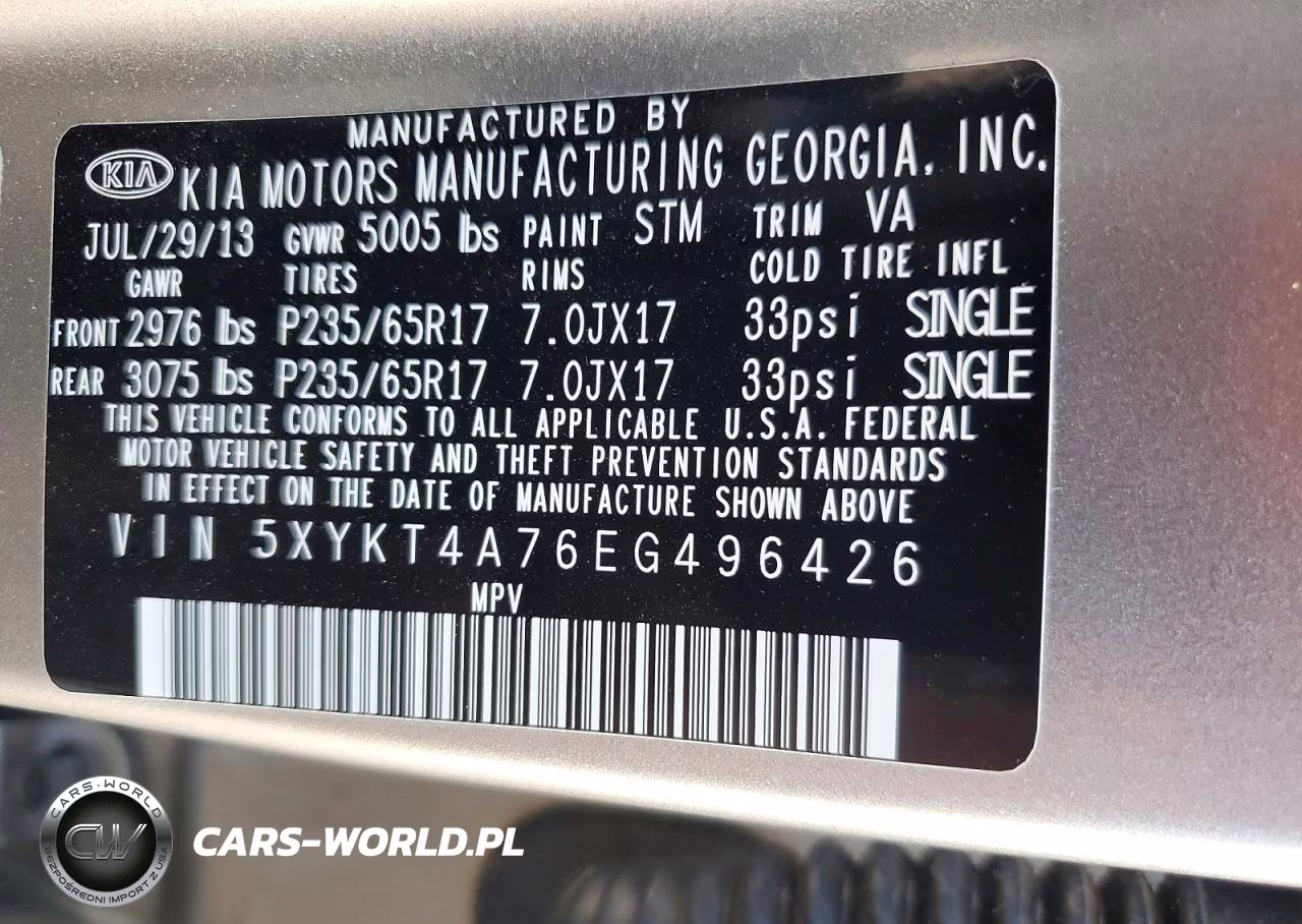 2014 Kia Sorento Lx VIN:5XYKT4A76EG496426 - 14