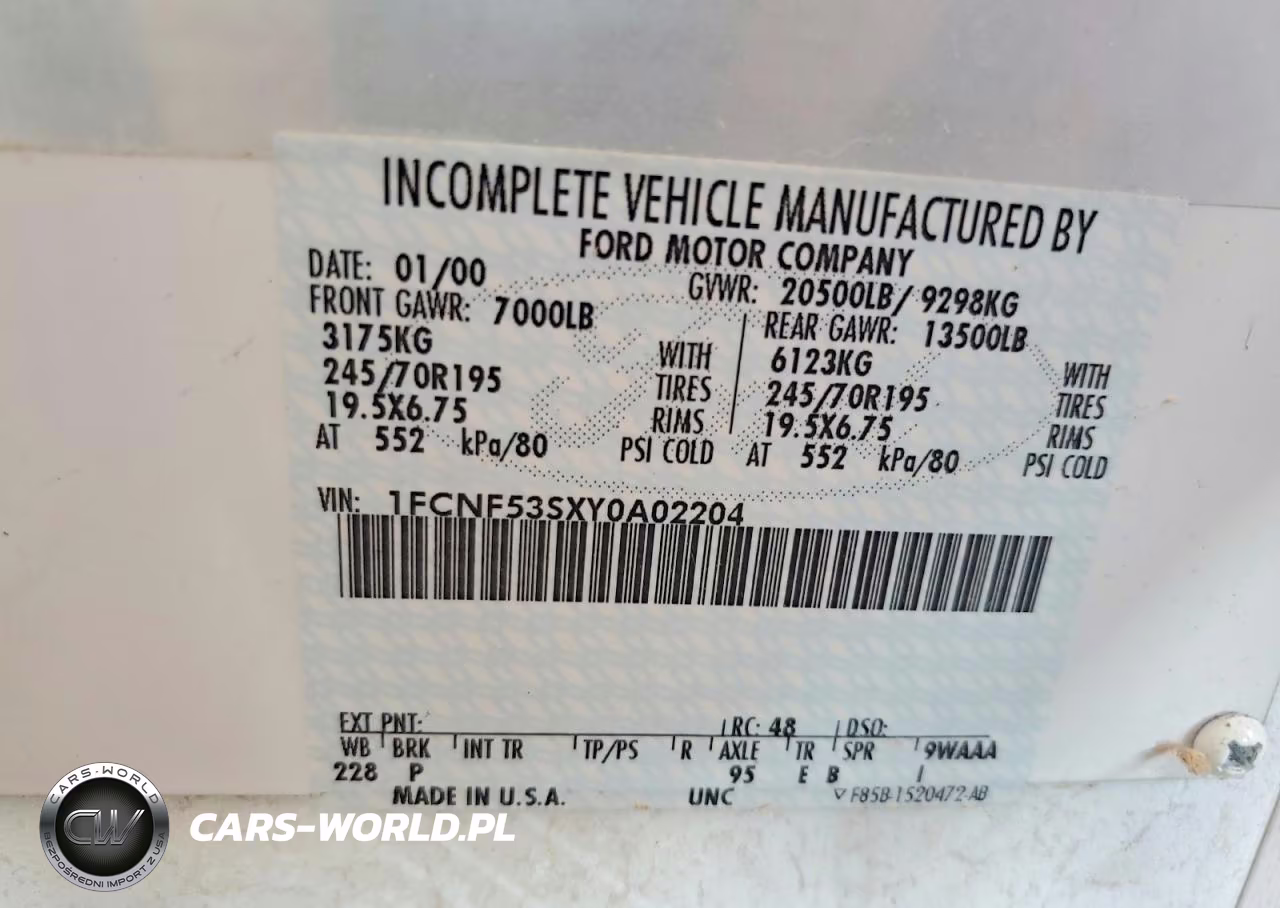 2000 Ford F550 Super Duty Stripped Chassis VIN:1FCNF53SXY0A02204 - 10