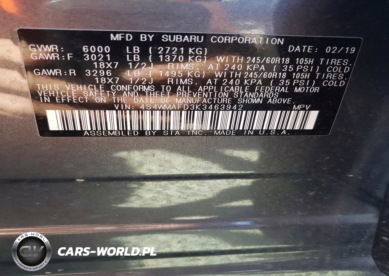 2019 Subaru Ascent Premium VIN:4S4WMAFD3K3463942 - 14