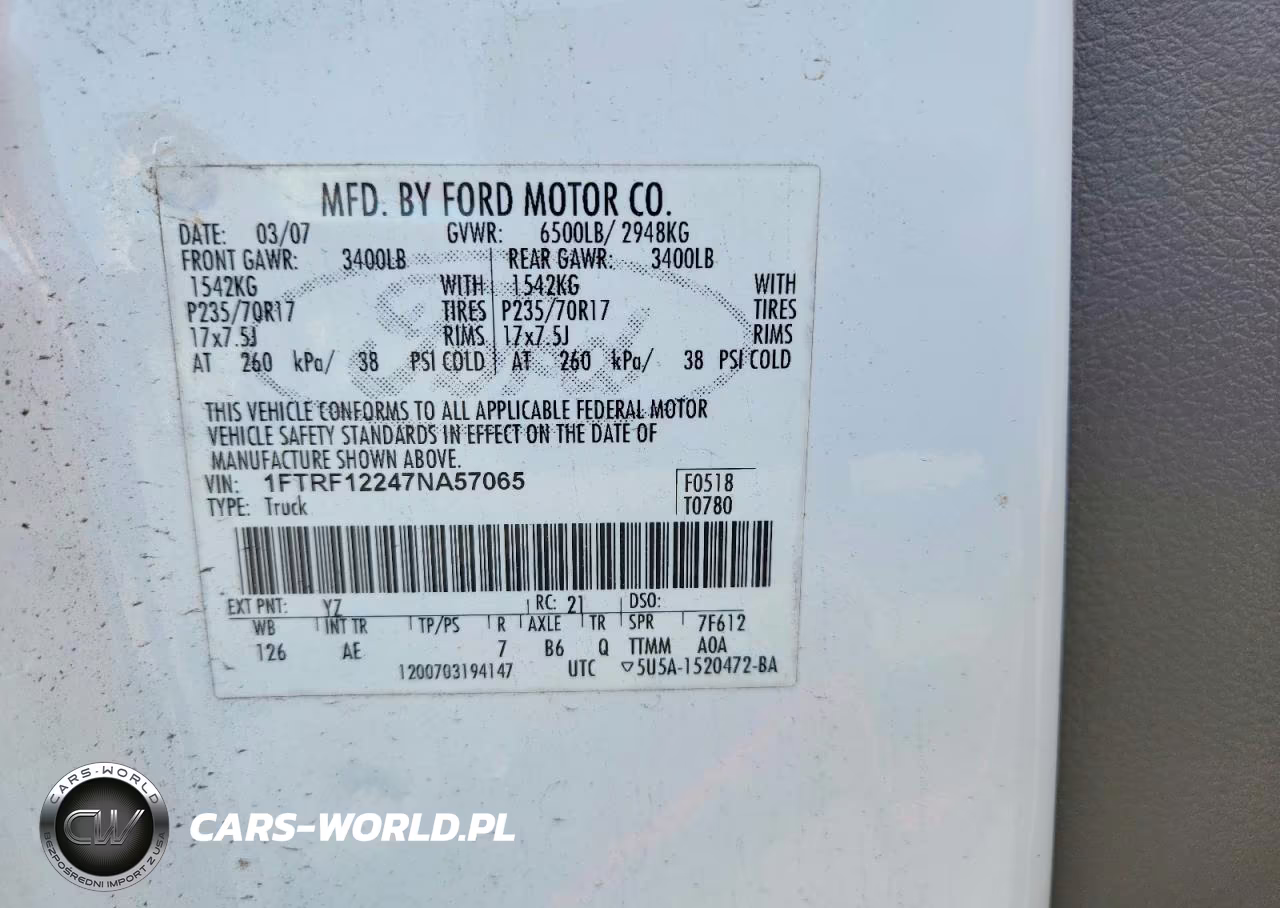 2007 Ford F150 VIN:1FTRF12247NA57065 - 12