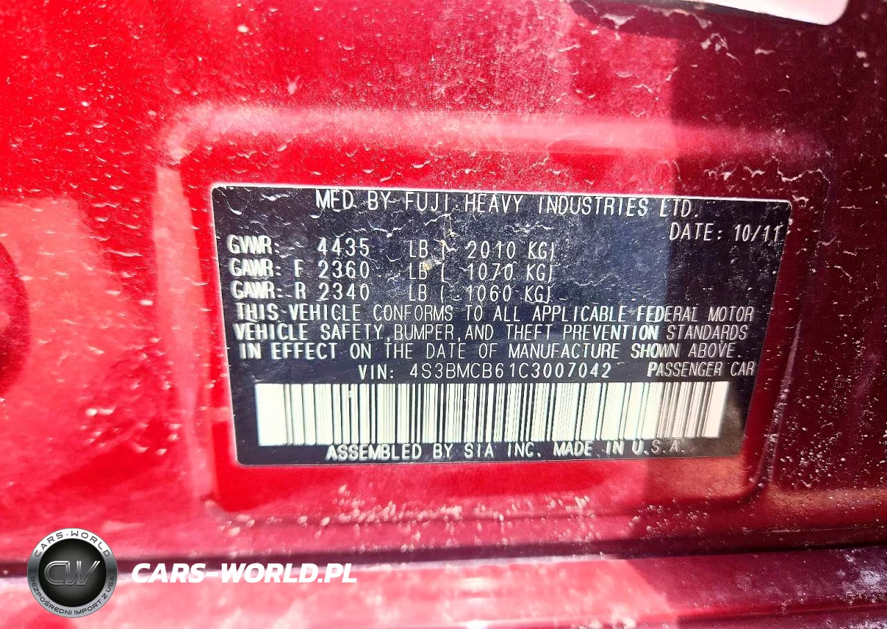 2012 Subaru Legacy 2.5I Premium VIN:4S3BMCB61C3007042 - 13