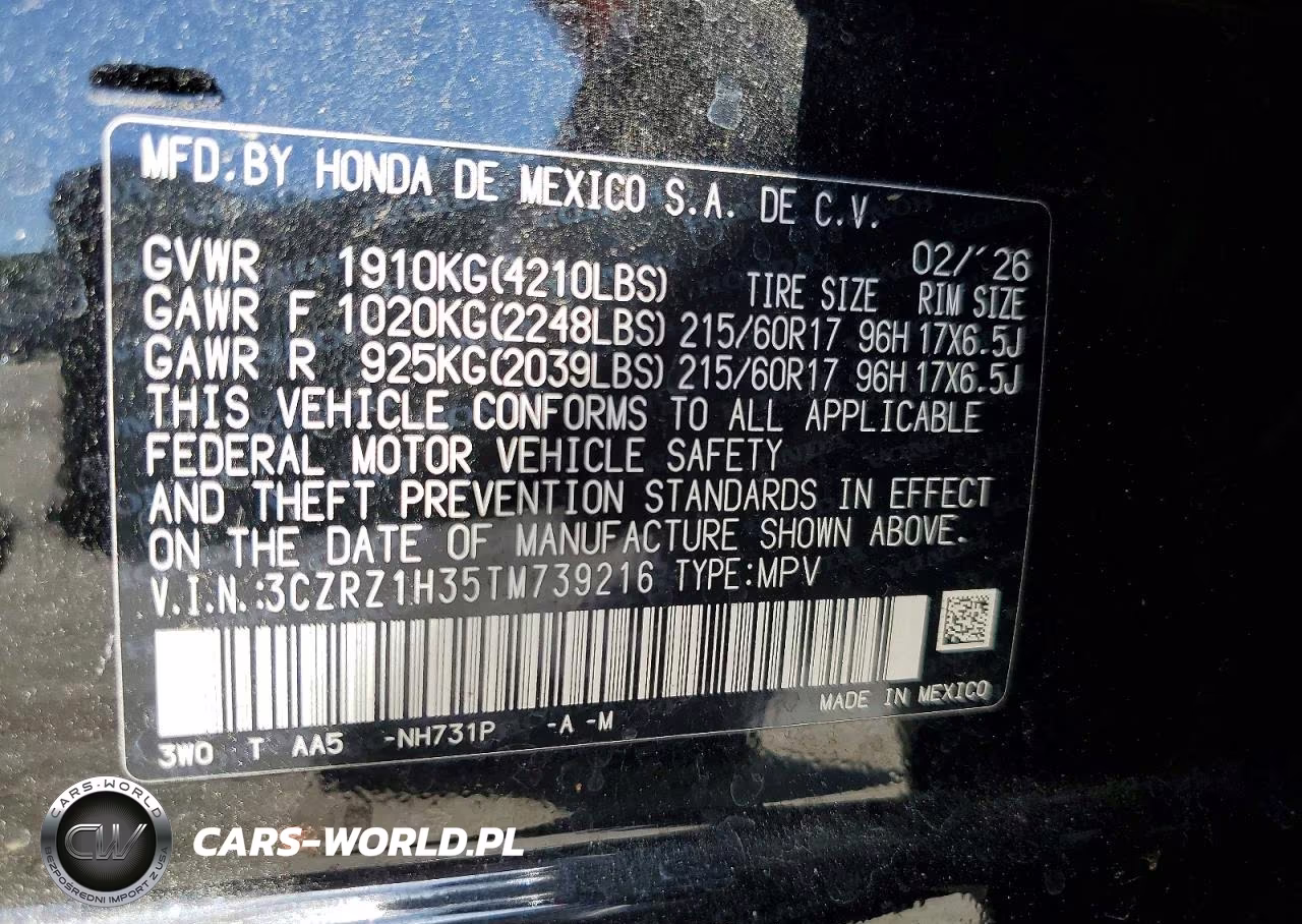 2026 Honda Hr-V Lx VIN:3CZRZ1H35TM739216 - 13