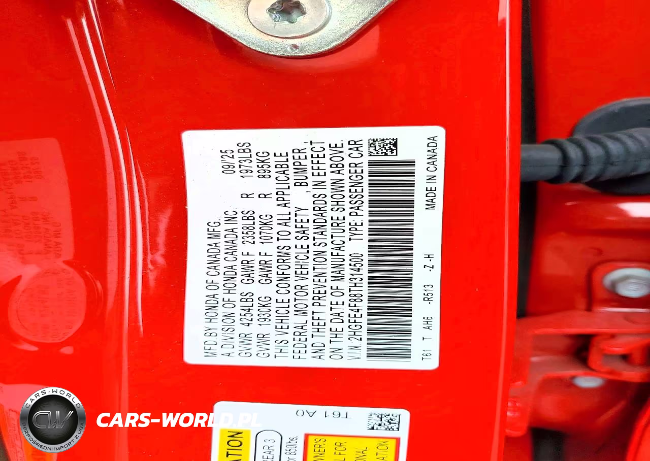 2026 Honda Civic Sport VIN:2HGFE4F88TH314500 - 13