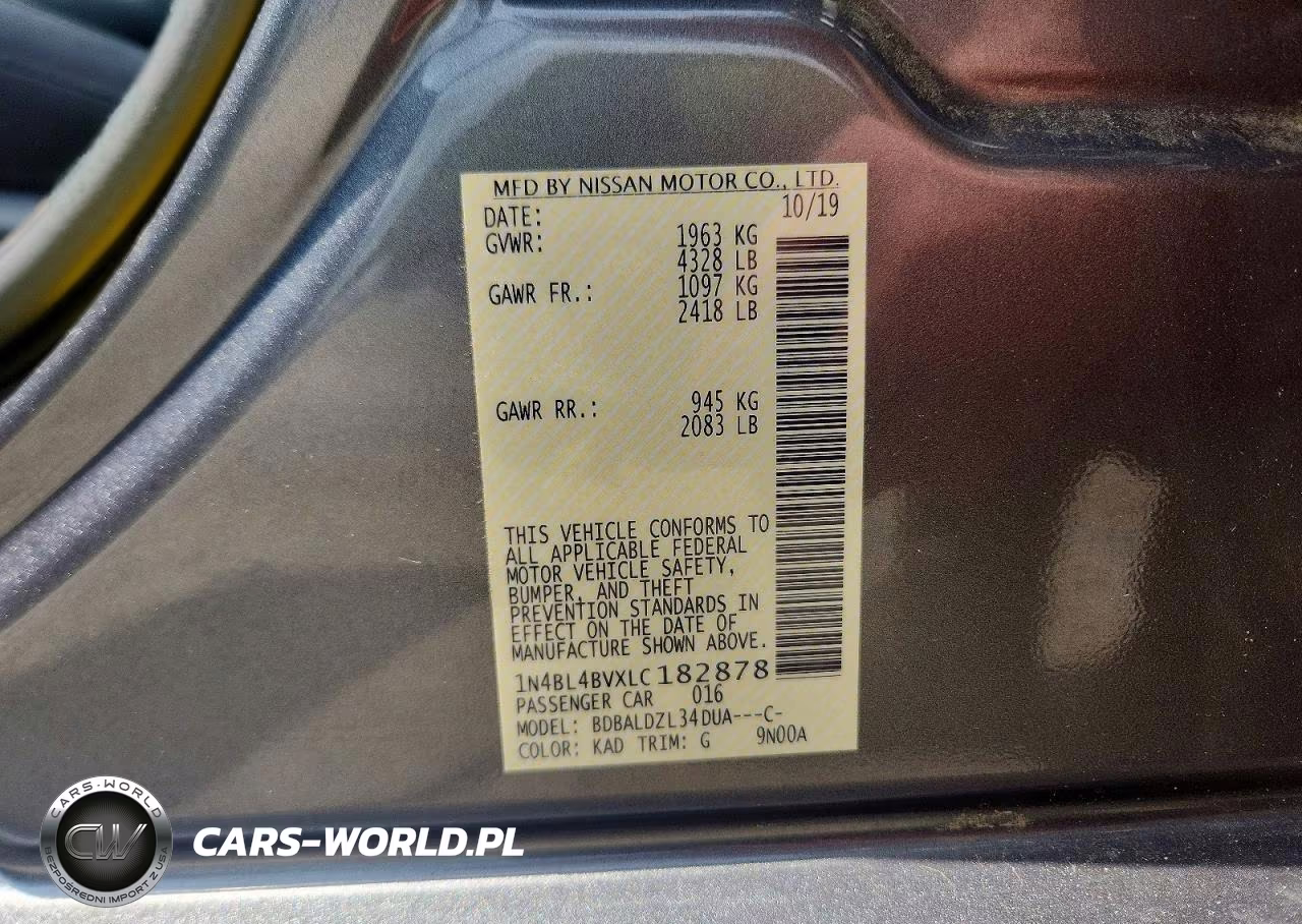 2020 Nissan Altima S VIN:1N4BL4BVXLC182878 - 12