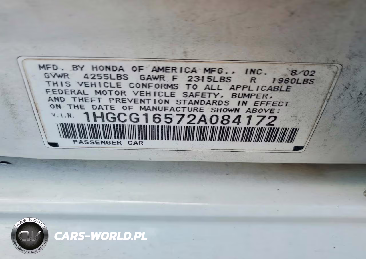 2002 Honda Accord Ex VIN:1HGCG16572A084172 - 12