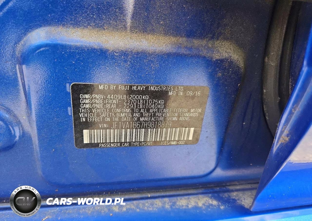 2017 Subaru Wrx VIN:JF1VA1B67H9818879 - 12