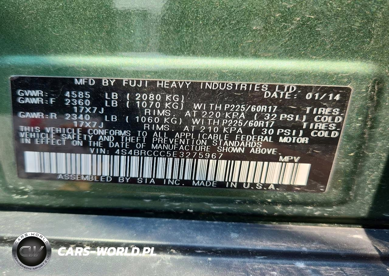 2014 Subaru Outback 2.5I Premium VIN:4S4BRCCC5E3275967 - 12