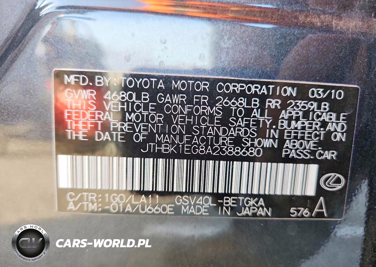2010 Lexus Es 350 VIN:JTHBK1EG8A2388680 - 13