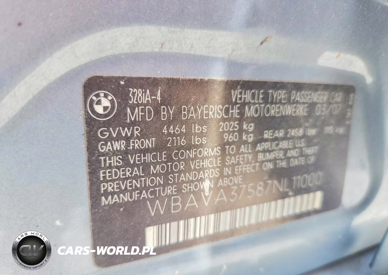 2007 BMW 328 I VIN:WBAVA37587NL11000 - 12