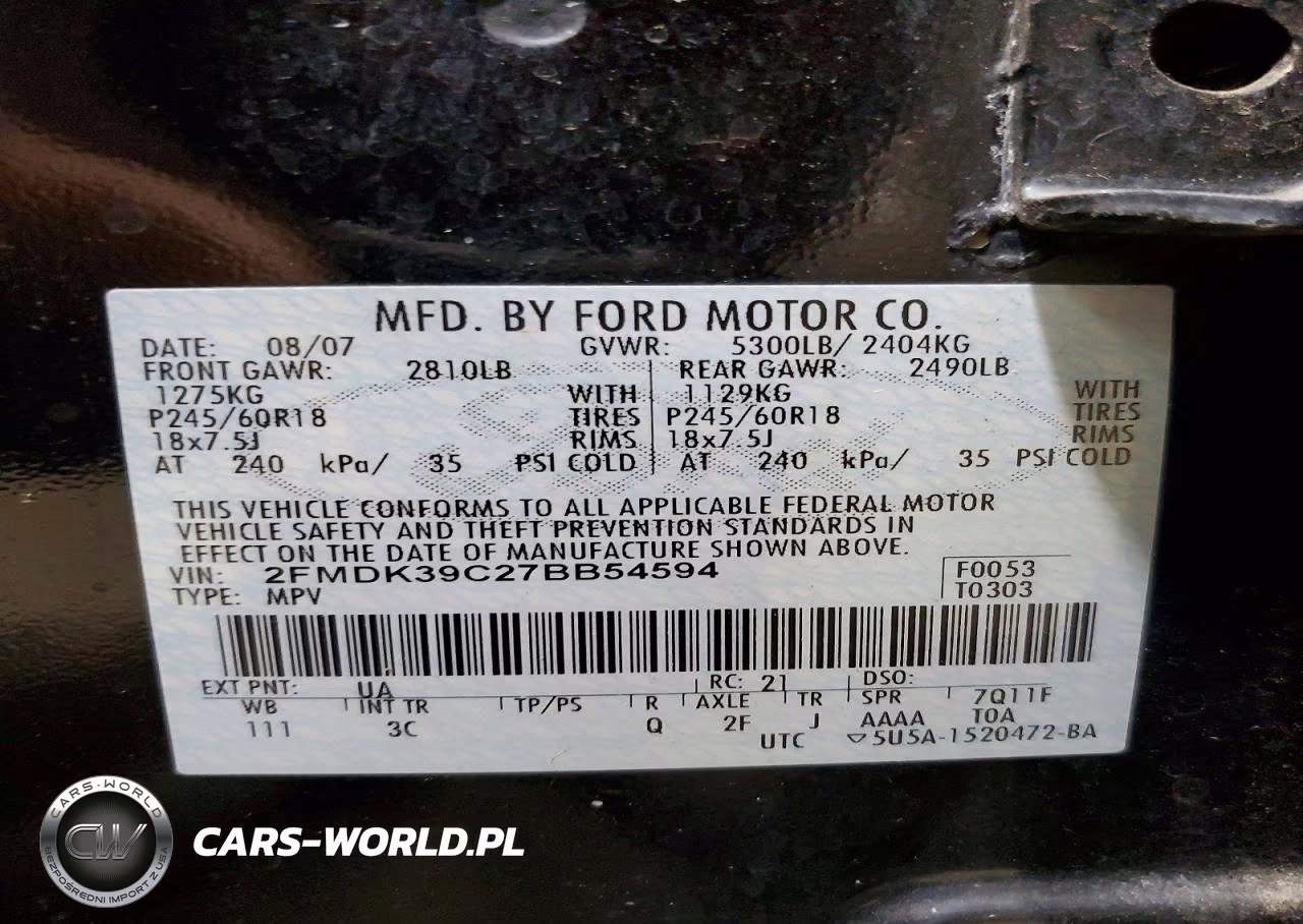 2007 Ford Edge Sel Plus VIN:2FMDK39C27BB54594 - 14