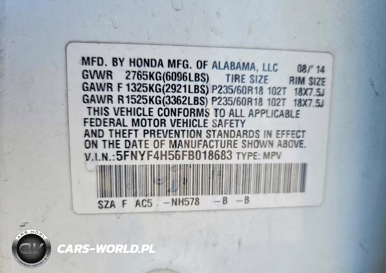2015 Honda Pilot Exl VIN:5FNYF4H56FB018683 - 14