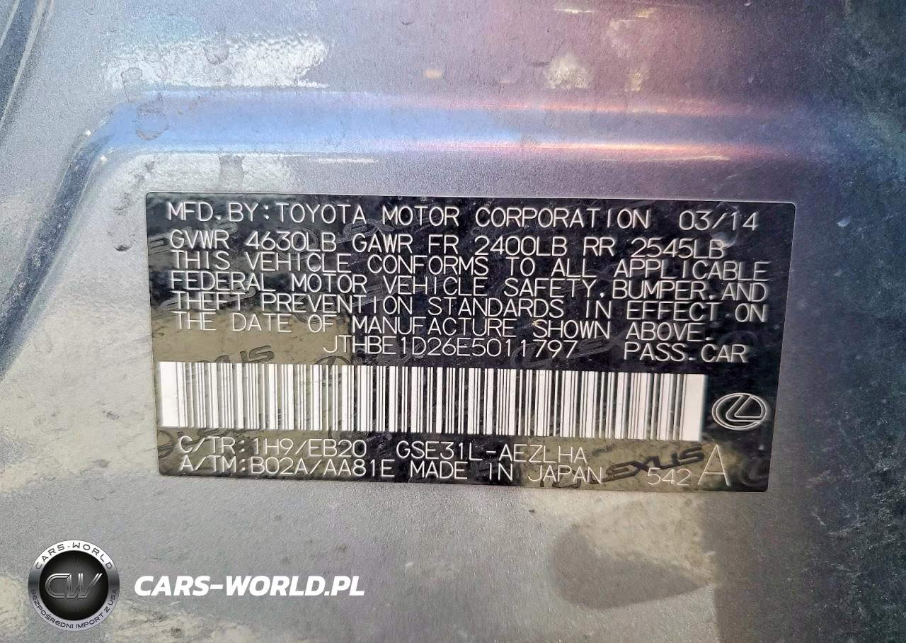 2014 Lexus Is 350 VIN:JTHBE1D26E5011797 - 12
