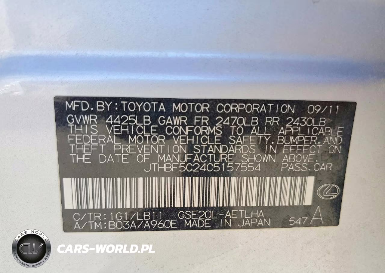 2012 Lexus Is 250 Base VIN:JTHBF5C24C5157554 - 12