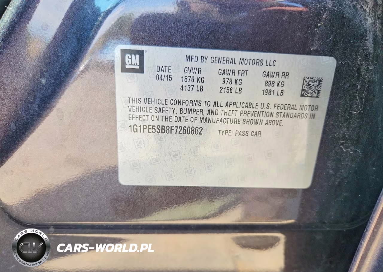 2015 Chevrolet Cruze Lt VIN:1G1PE5SB8F7260862 - 12