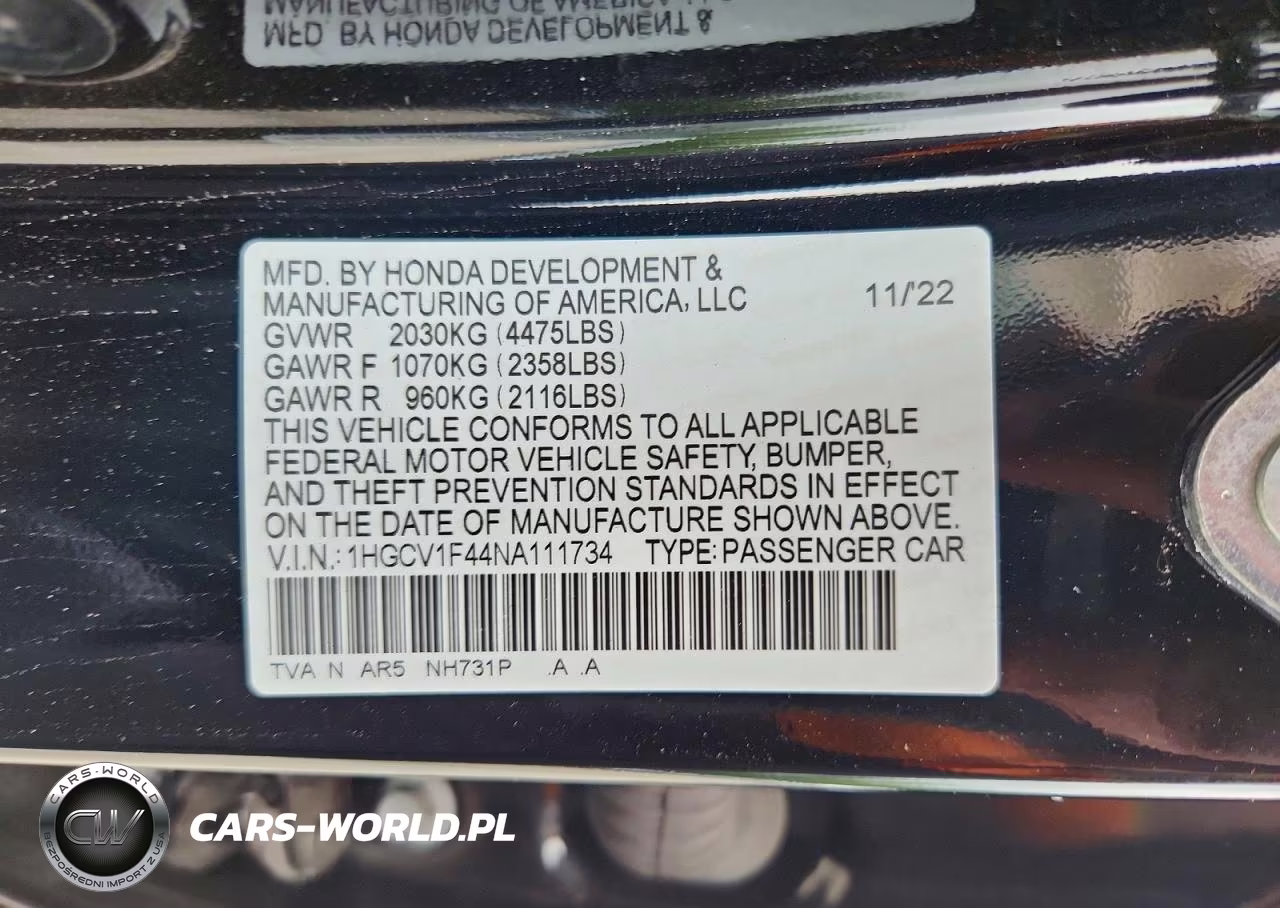 2022 Honda Accord Sport Se VIN:1HGCV1F44NA111734 - 12