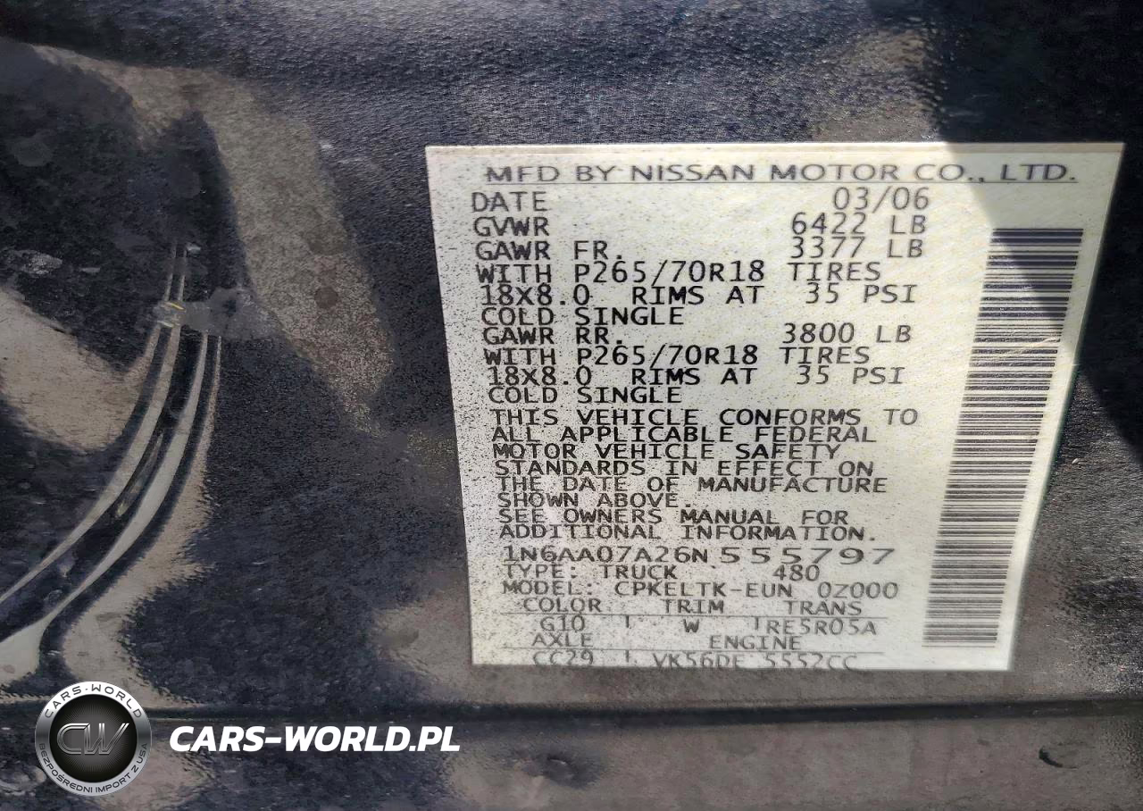 2006 Nissan Titan VIN:1N6AA07A26N555797 - 12