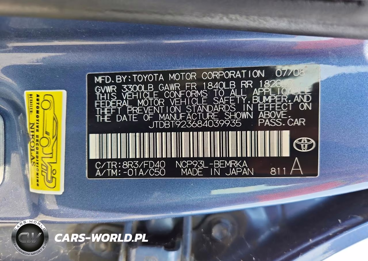 2008 Toyota Yaris Base VIN:JTDBT923684039935 - 12