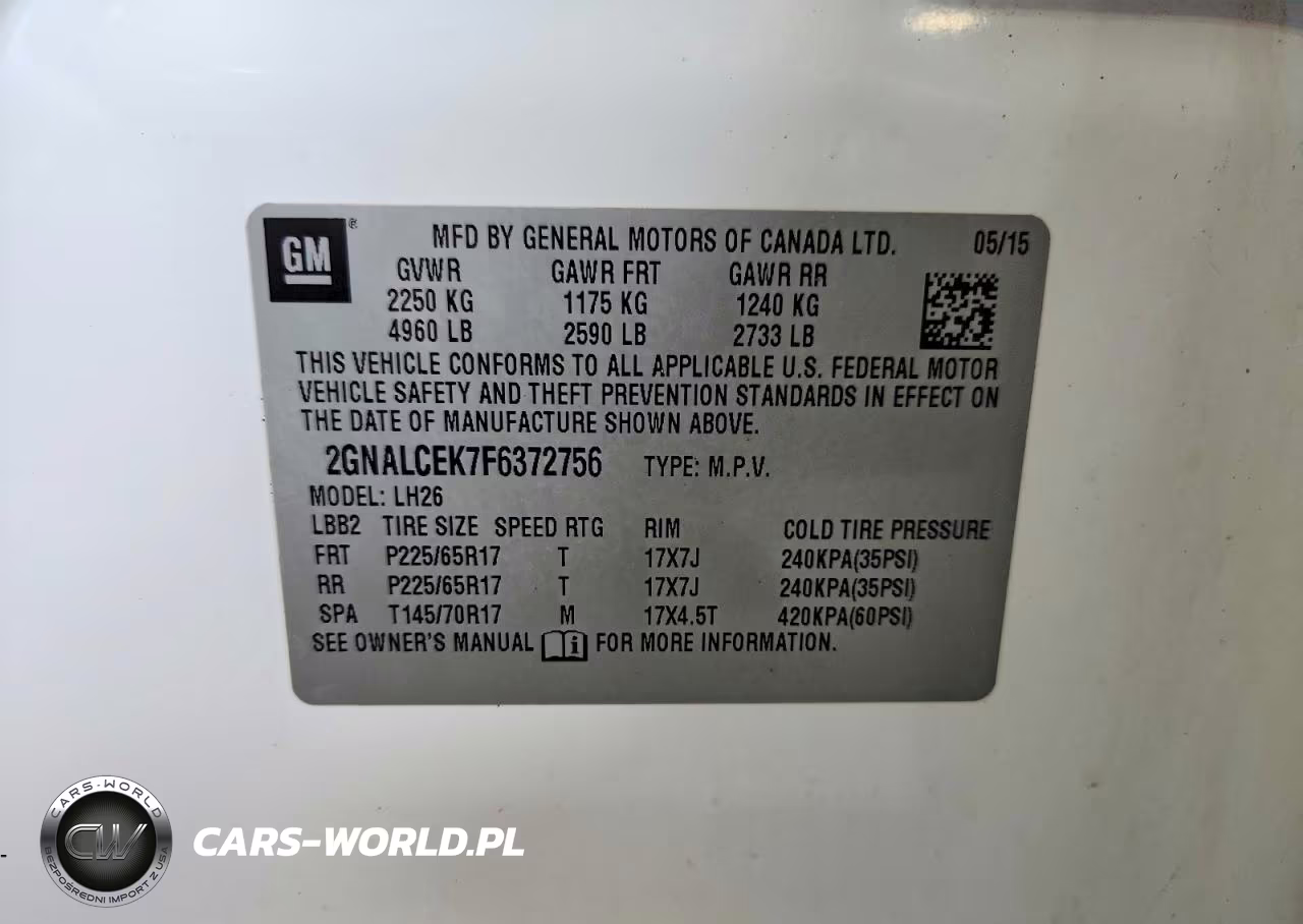2015 Chevrolet Equinox Lt VIN:2GNALCEK7F6372756 - 12