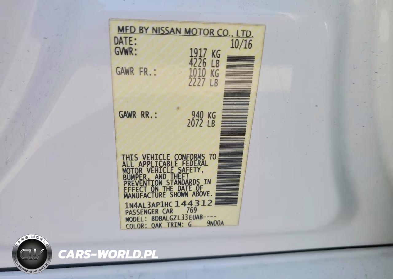 2017 Nissan Altima 2.5 S VIN:1N4AL3AP1HC144312 - 12