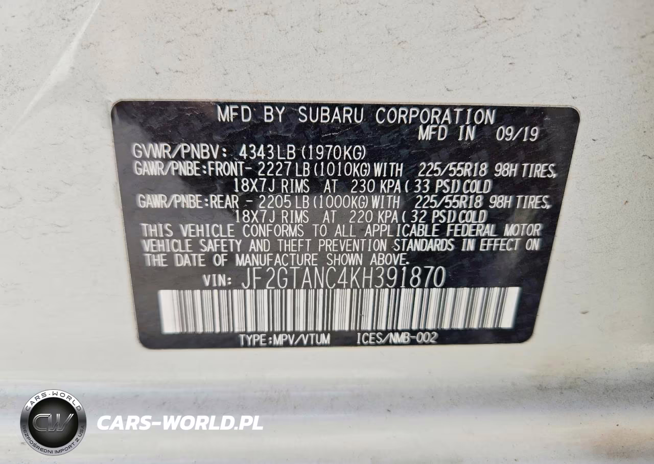 2019 Subaru Crosstrek Limited VIN:JF2GTANC4KH391870 - 12