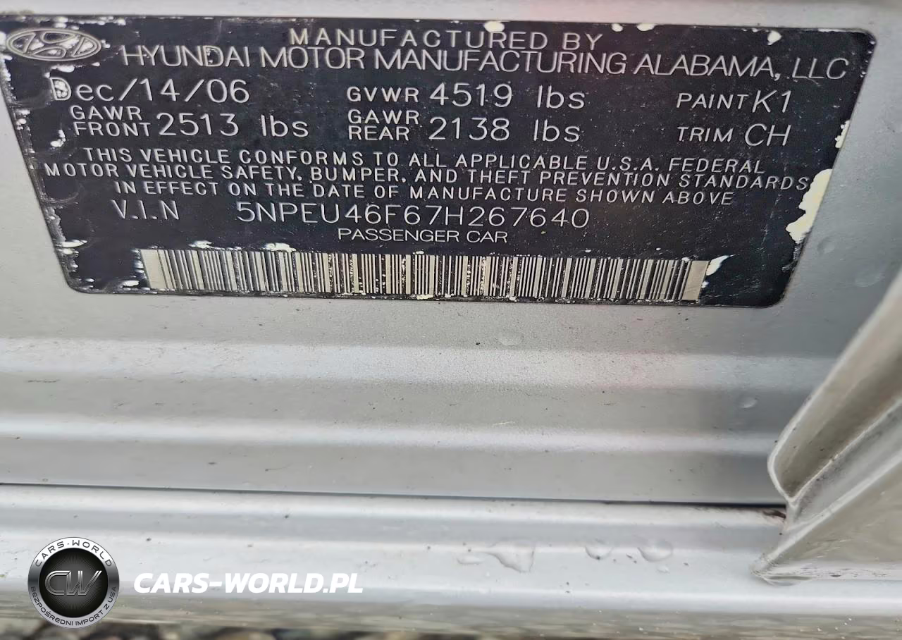 2007 Hyundai Sonata Se VIN:5NPEU46F67H267640 - 12