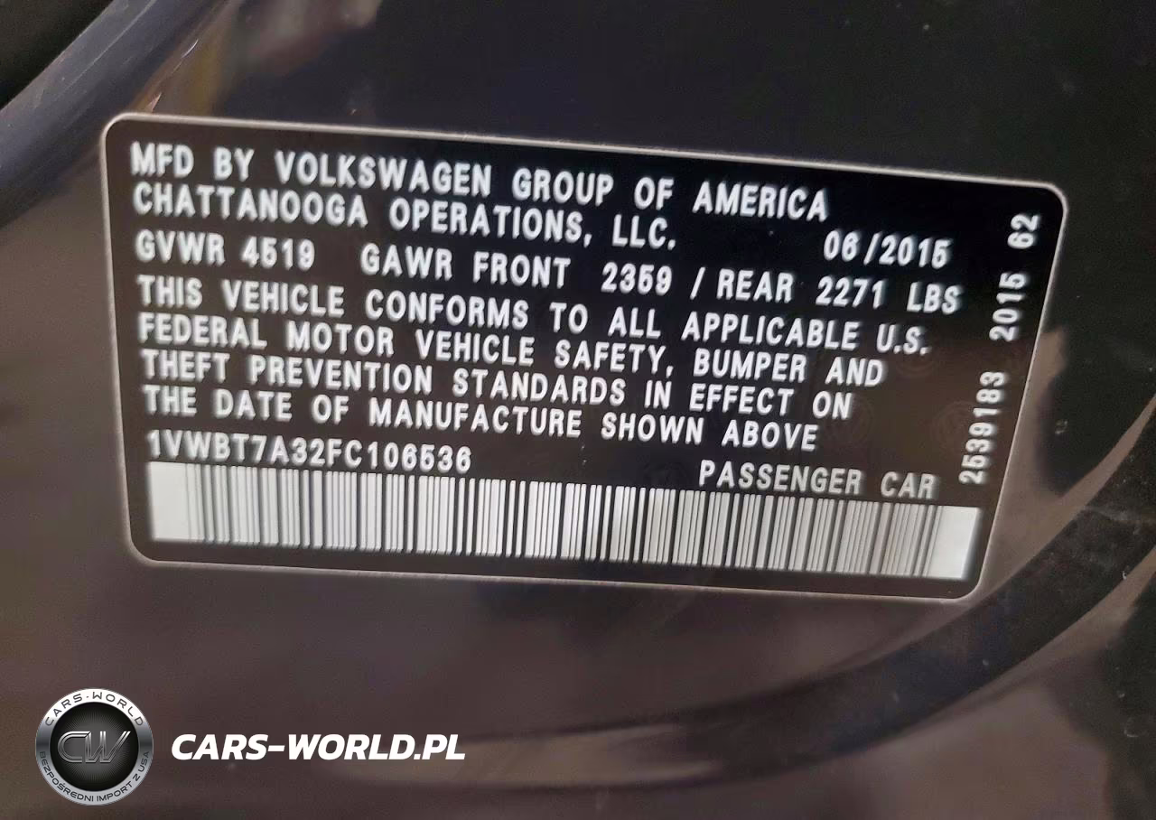 2015 Volkswagen Passat Se VIN:1VWBT7A32FC106536 - 13