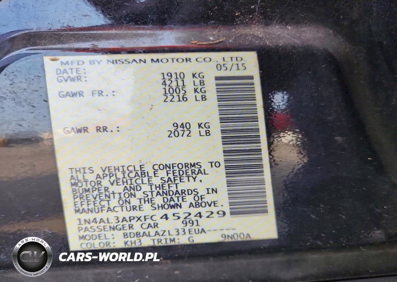 2015 Nissan Altima 2.5 VIN:1N4AL3APXFC452429 - 12