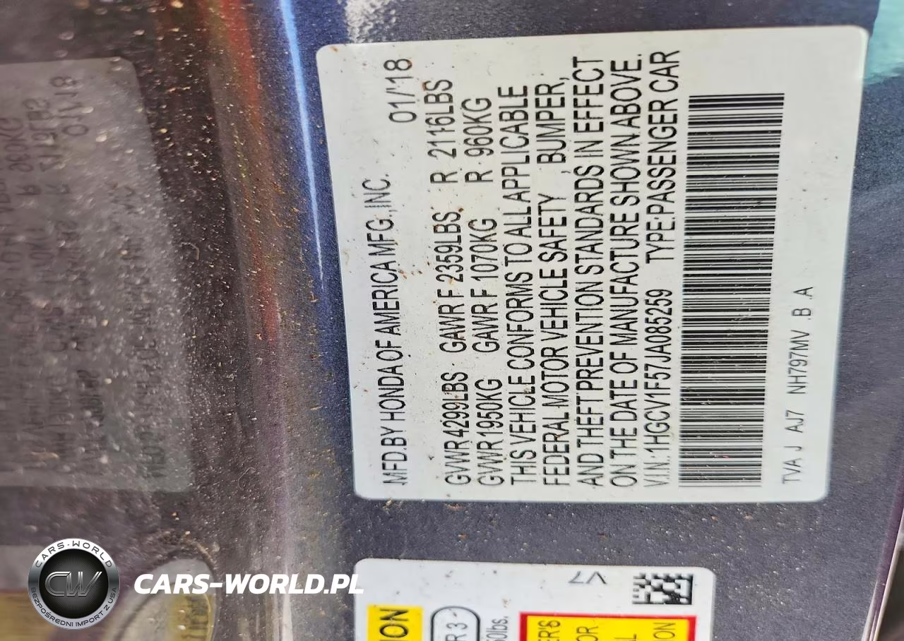 2018 Honda Accord Exl VIN:1HGCV1F57JA085259 - 12