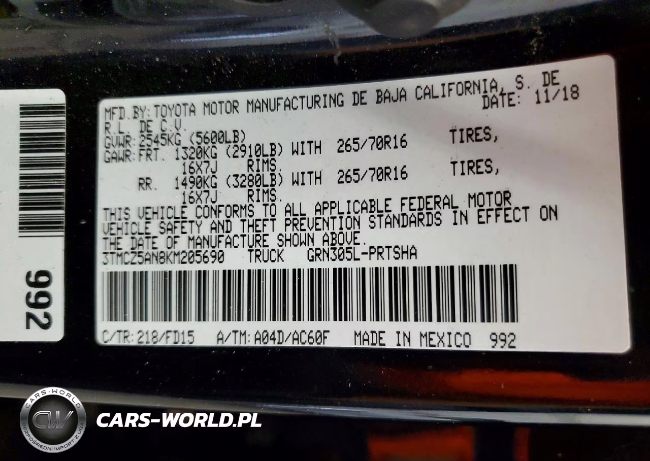 2019 Toyota Tacoma Trd Off-Road VIN:3TMCZ5AN8KM205690 - 12