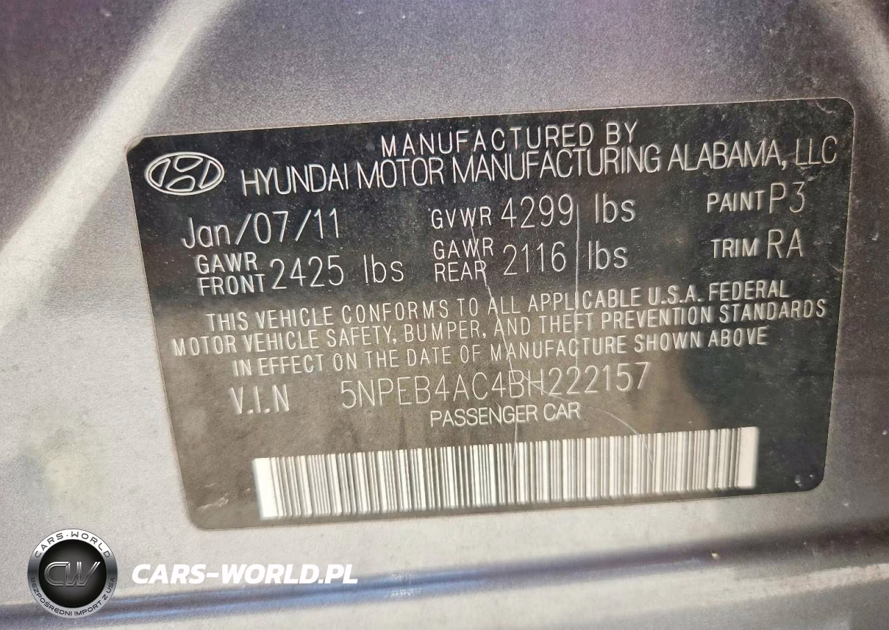 2011 Hyundai Sonata Gls VIN:5NPEB4AC4BH222157 - 12