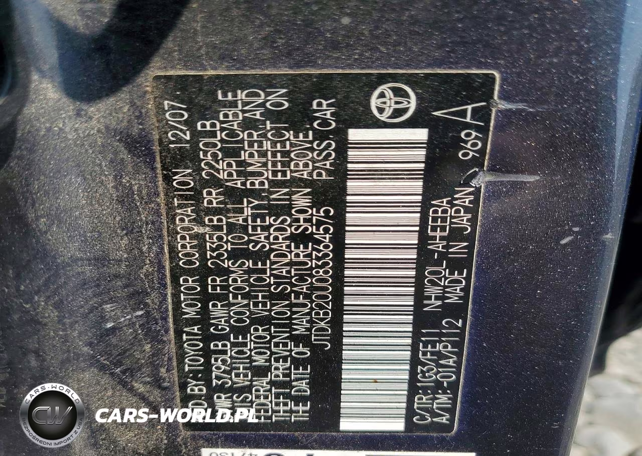 2008 Toyota Prius Base VIN:JTDKB20U083364575 - 12