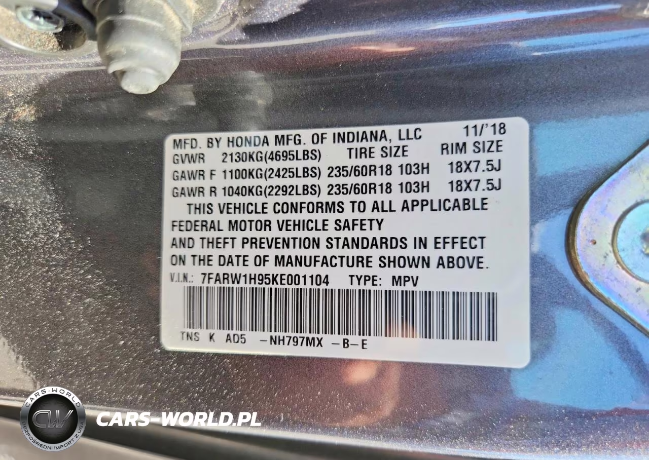 2019 Honda Cr-V Touring VIN:7FARW1H95KE001104 - 13