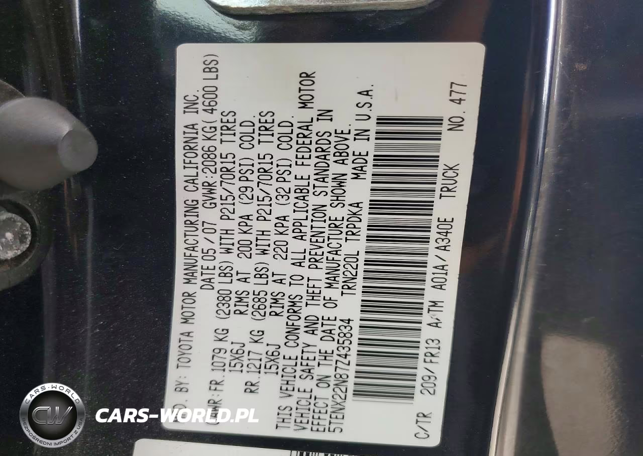 2007 Toyota Tacoma Base VIN:5TENX22N87Z435834 - 12