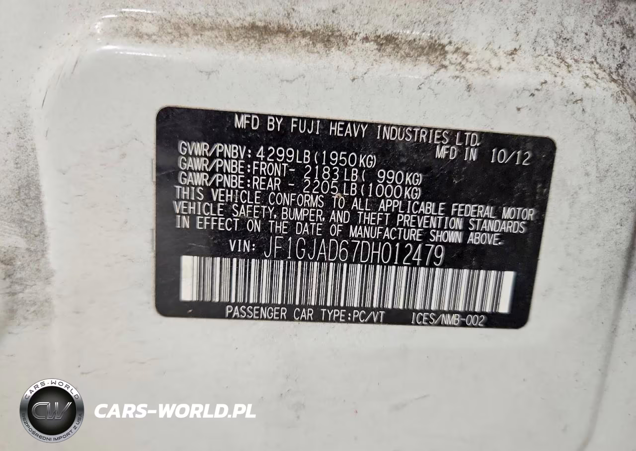 2013 Subaru Impreza Premium VIN:JF1GJAD67DH012479 - 12