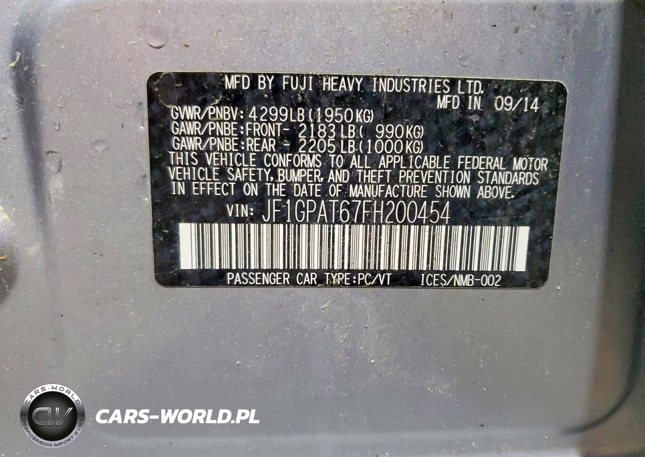 2015 Subaru Impreza Sport VIN:JF1GPAT67FH200454 - 12