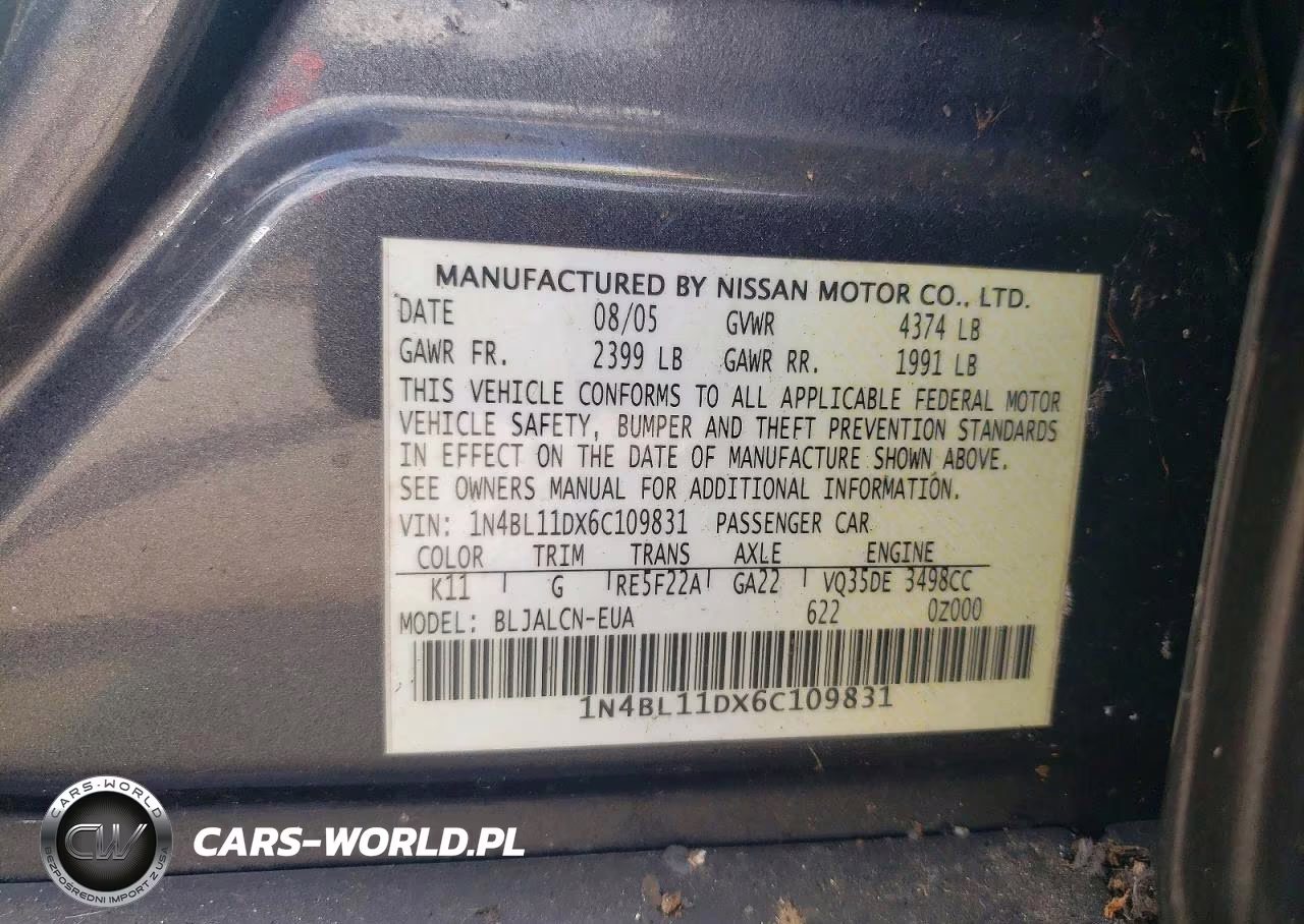 2006 Nissan Altima 3.5 Se VIN:1N4BL11DX6C109831 - 12