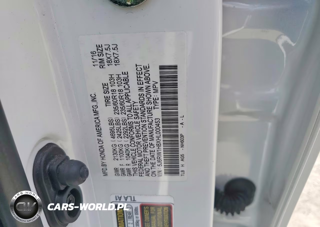2017 Honda Cr-V Exl VIN:5J6RW1H8XHL000453 - 13