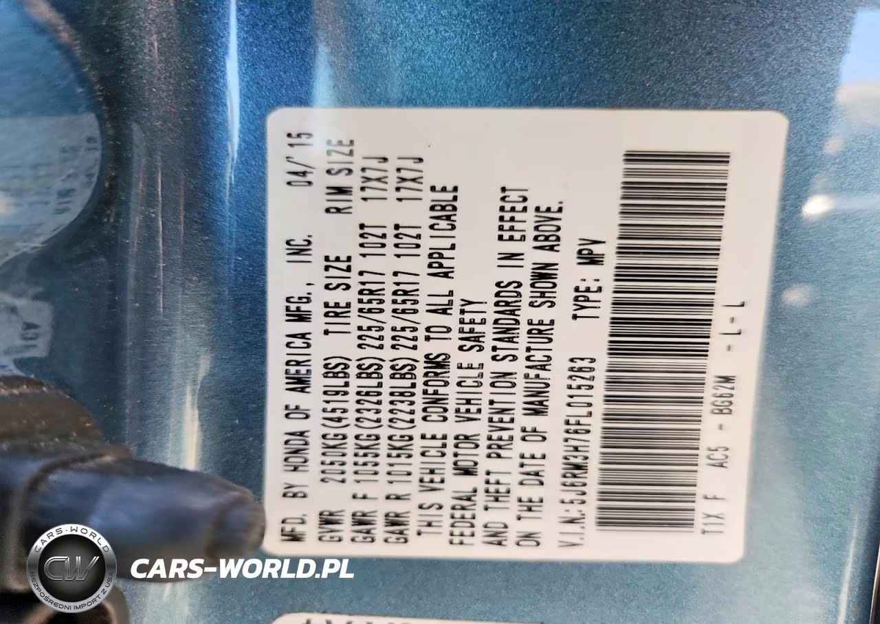 2015 Honda Cr-V Exl VIN:5J6RM3H76FL015263 - 13