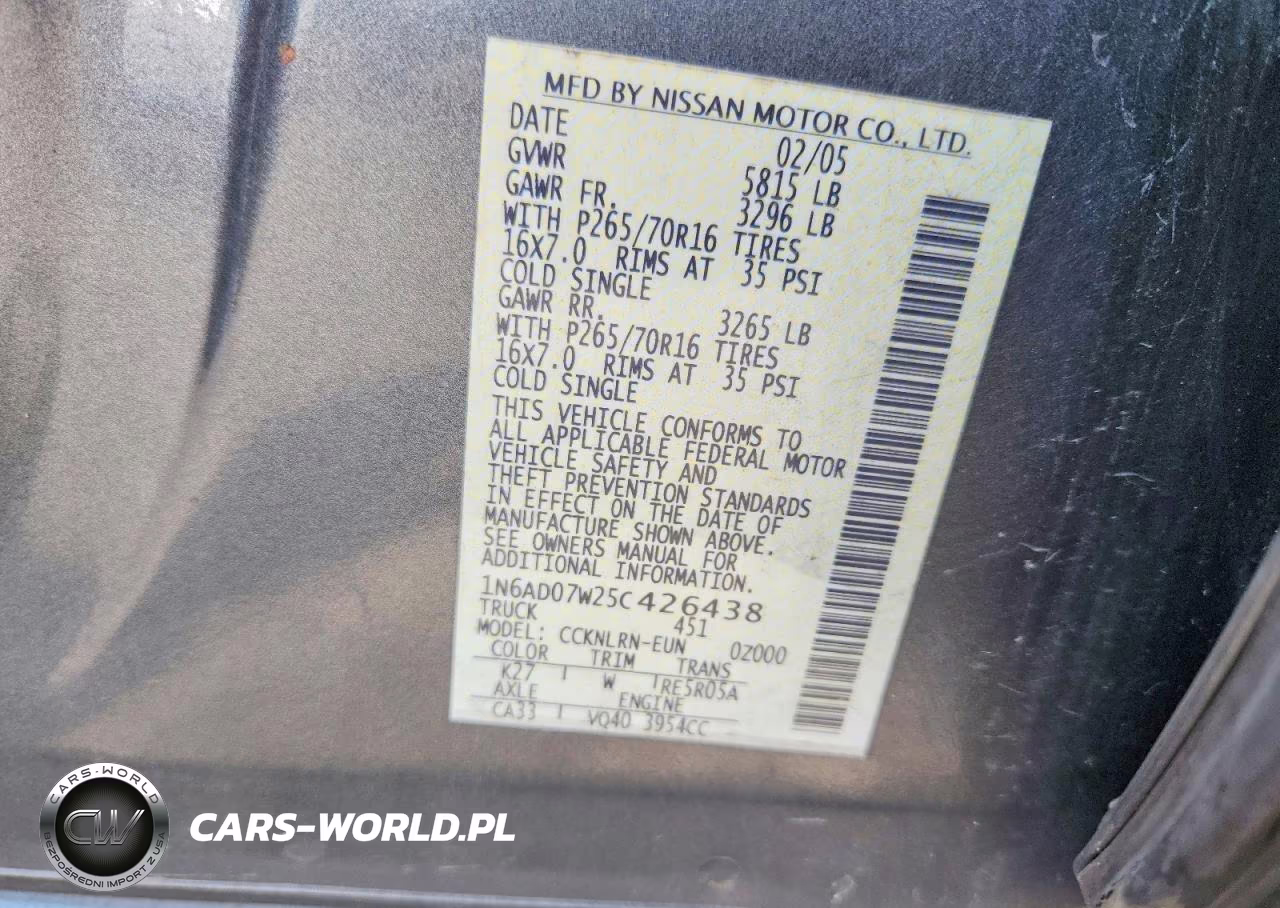 2005 Nissan Frontier Se VIN:1N6AD07W25C426438 - 12