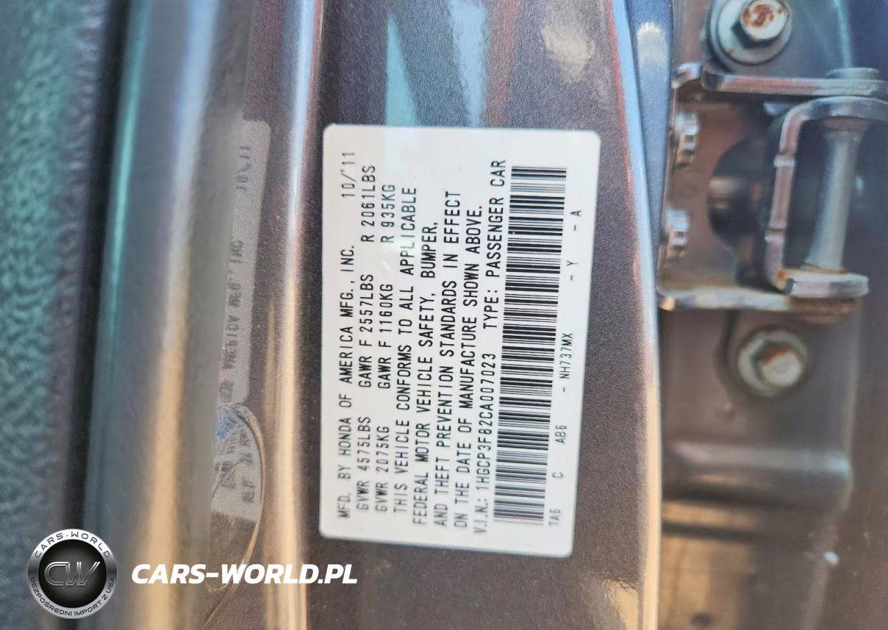 2012 Honda Accord Exl VIN:1HGCP3F82CA007023 - 12