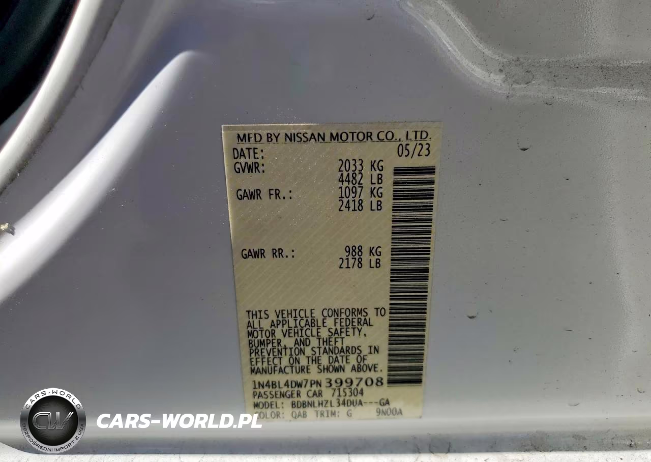 2023 Nissan Altima Sv VIN:1N4BL4DW7PN399708 - 12