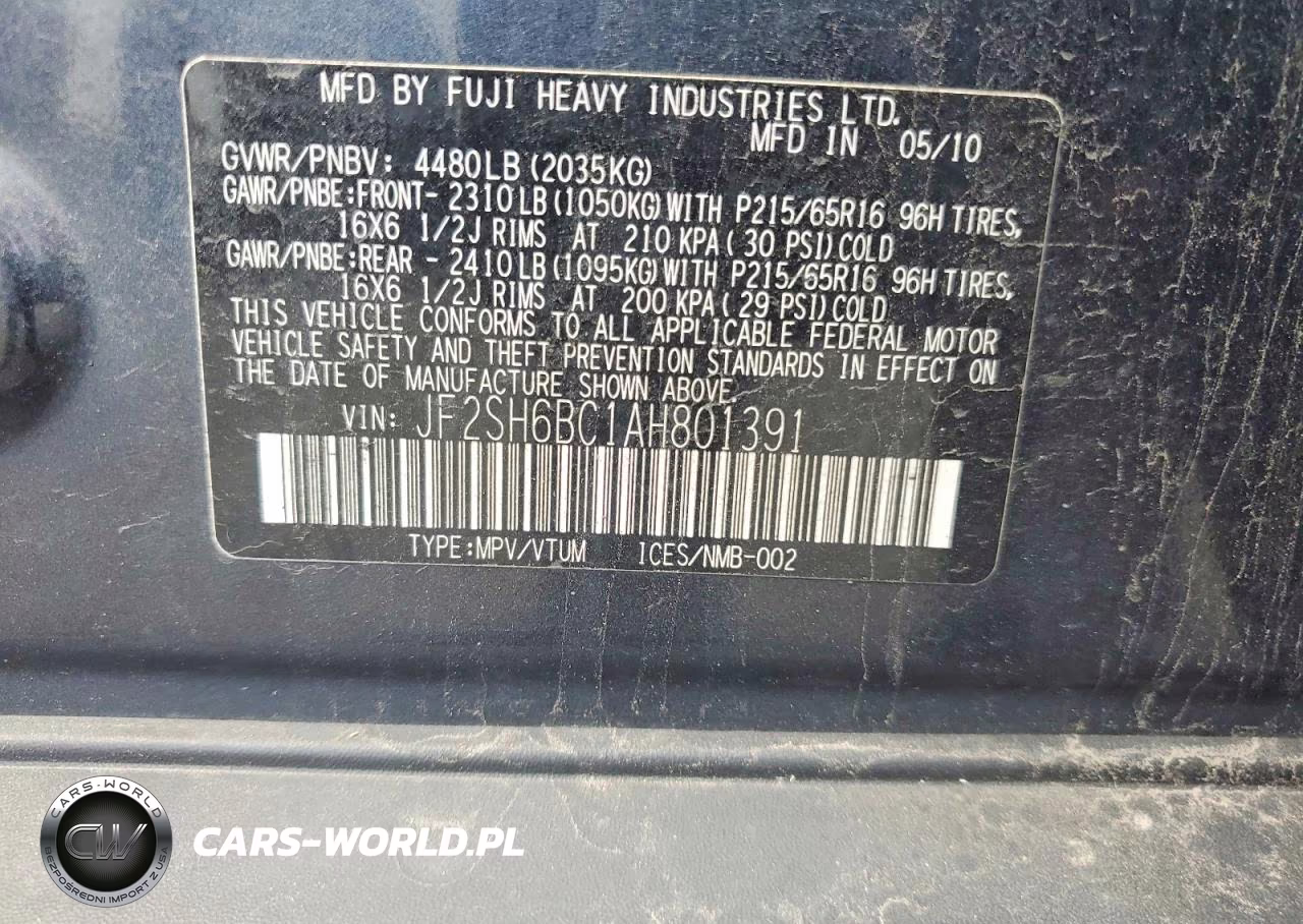 2010 Subaru Forester Xs VIN:JF2SH6BC1AH801391 - 13