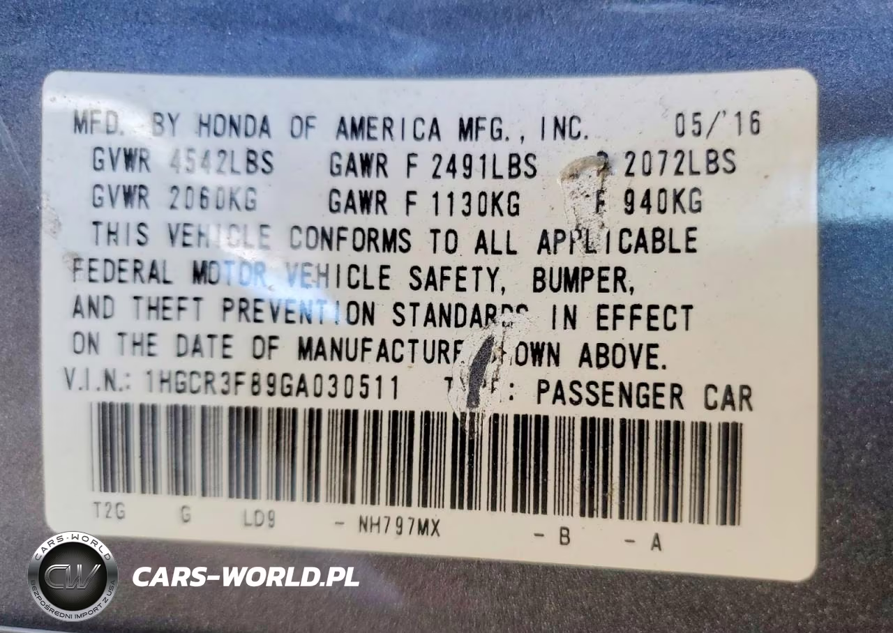 2016 Honda Accord Exl VIN:1HGCR3F89GA030511 - 12