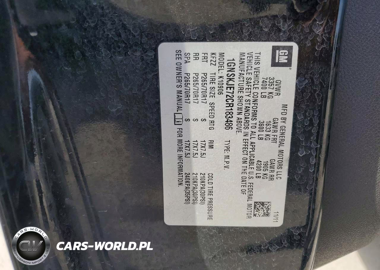 2012 Chevrolet Suburban K1500 Lt VIN:1GNSKJE72CR183486 - 12