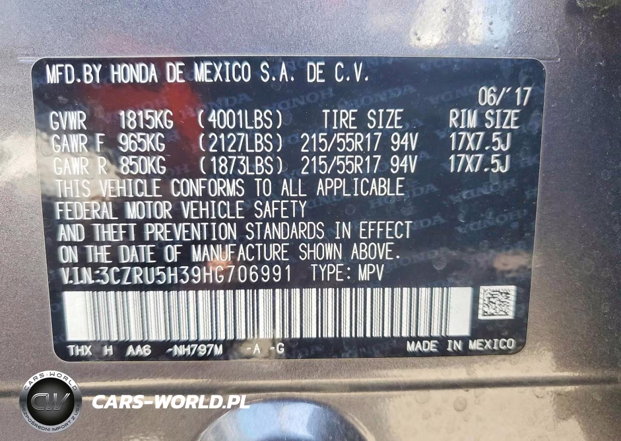 2017 Honda Hr-V Lx VIN:3CZRU5H39HG706991 - 12