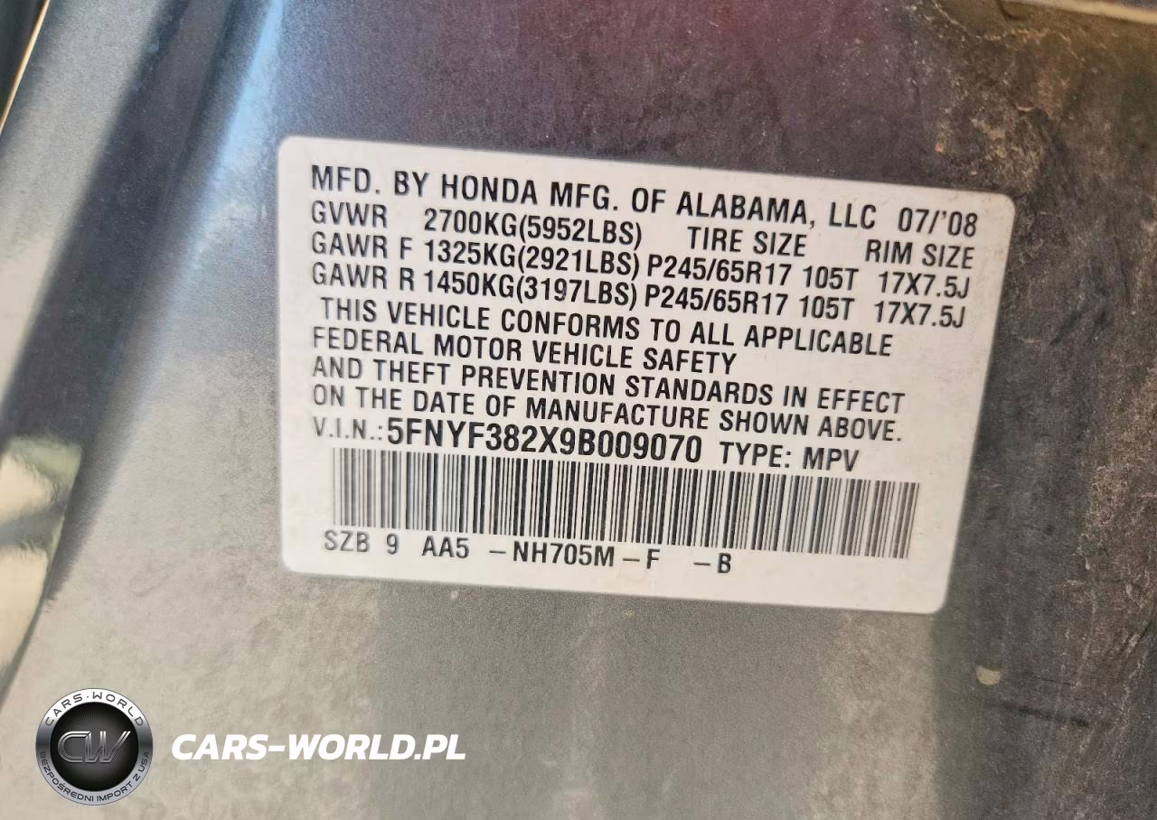 2009 Honda Pilot Lx VIN:5FNYF382X9B009070 - 13